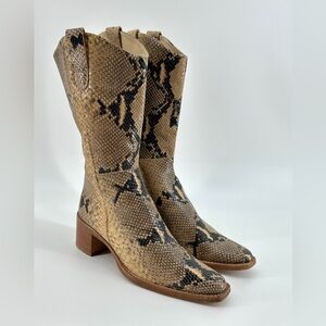 Vtg HYPE Spain Leather Python Snake Mid Calf Zipper Boots Womens 9